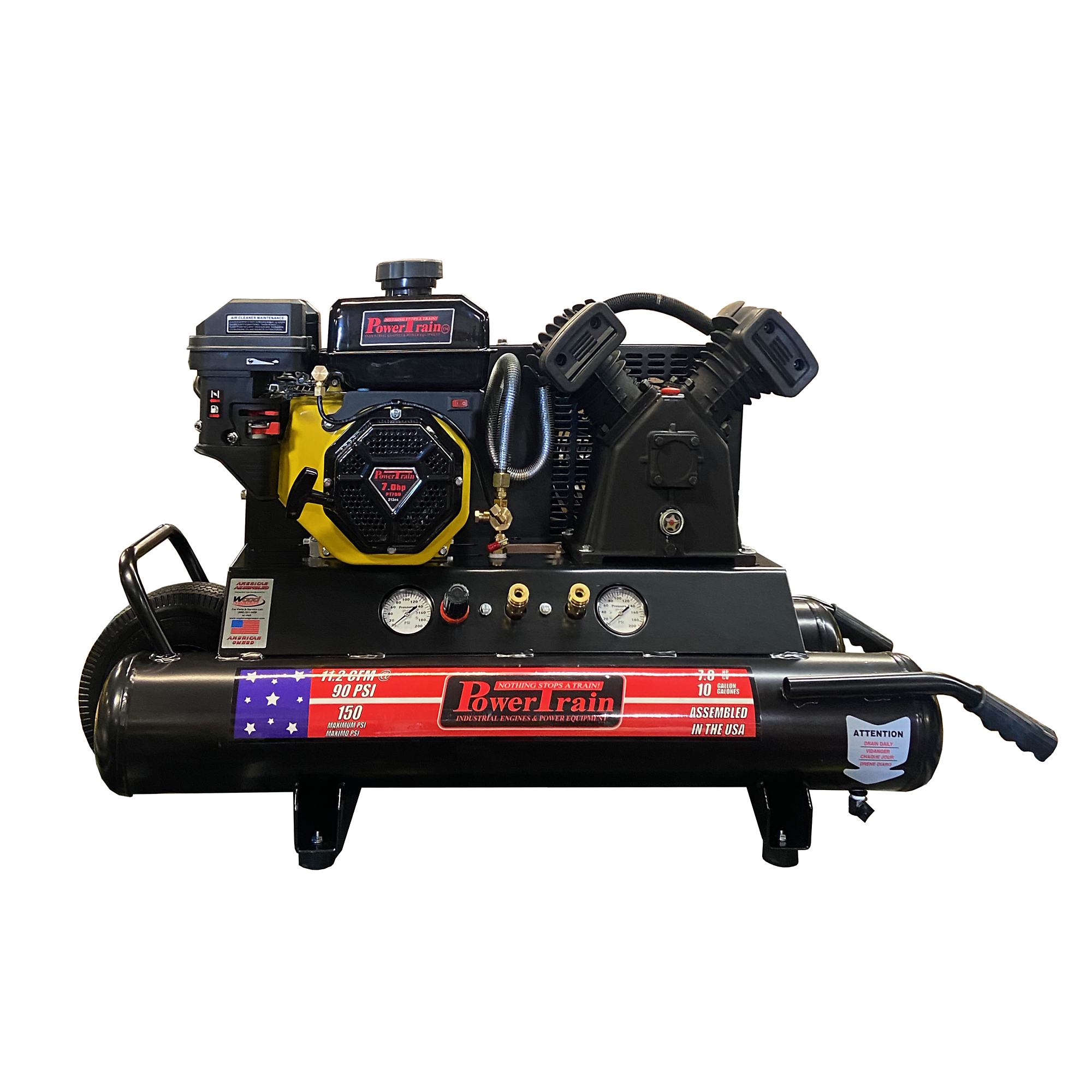 POWERTRAIN, 10 Gallon Wheelbarrow Air Compressor, Horsepower 7 HP, Air Tank Size 10 Gal, Model# PT-TT70G-CP